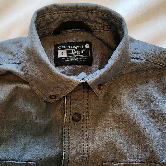 Carhartt S Loose Fit 104369-400 Denim Blue Chambray Work Shirt 100% Cotton - Picture 8 of 11